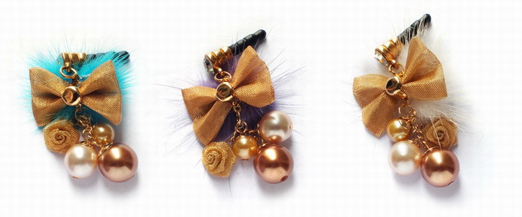 Fashion Bowknot Flower Pearl Decoration Earphone Cap (PL640)