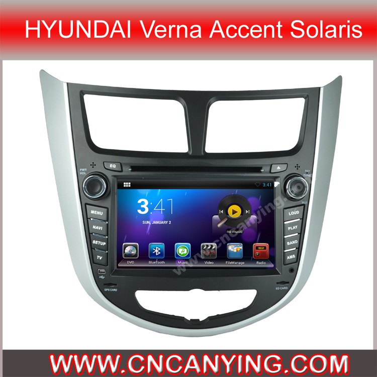 Car DVD Player for Pure Android 4.4 Car DVD Player with A9 CPU Capacitive Touch Screen GPS Bluetooth for Hyundai Verna Accent Solaris (AD-7202)