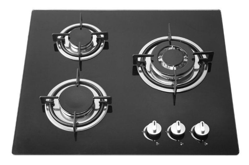 3 Burner Black Tempered Glass Cooking Top, Gas Cooker