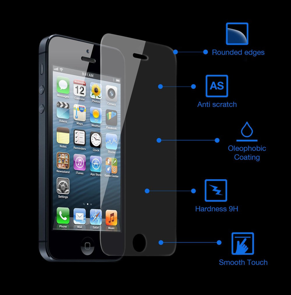 Anti-Glare 9h Hardness Tempered Glass Screen Protector for iPhone 5 5s 5c