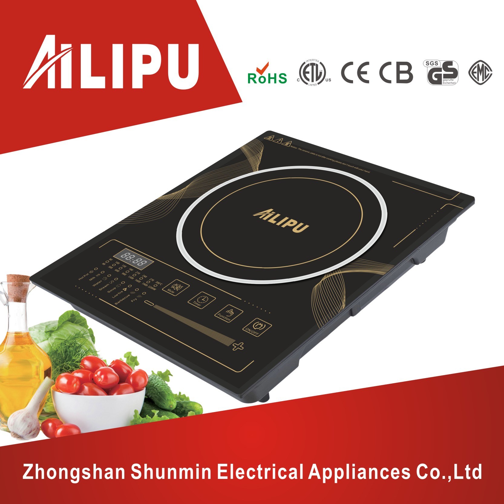 2.2kw Siemens IGBT and Copper Coil Big Dimension Talking Induction Cooker