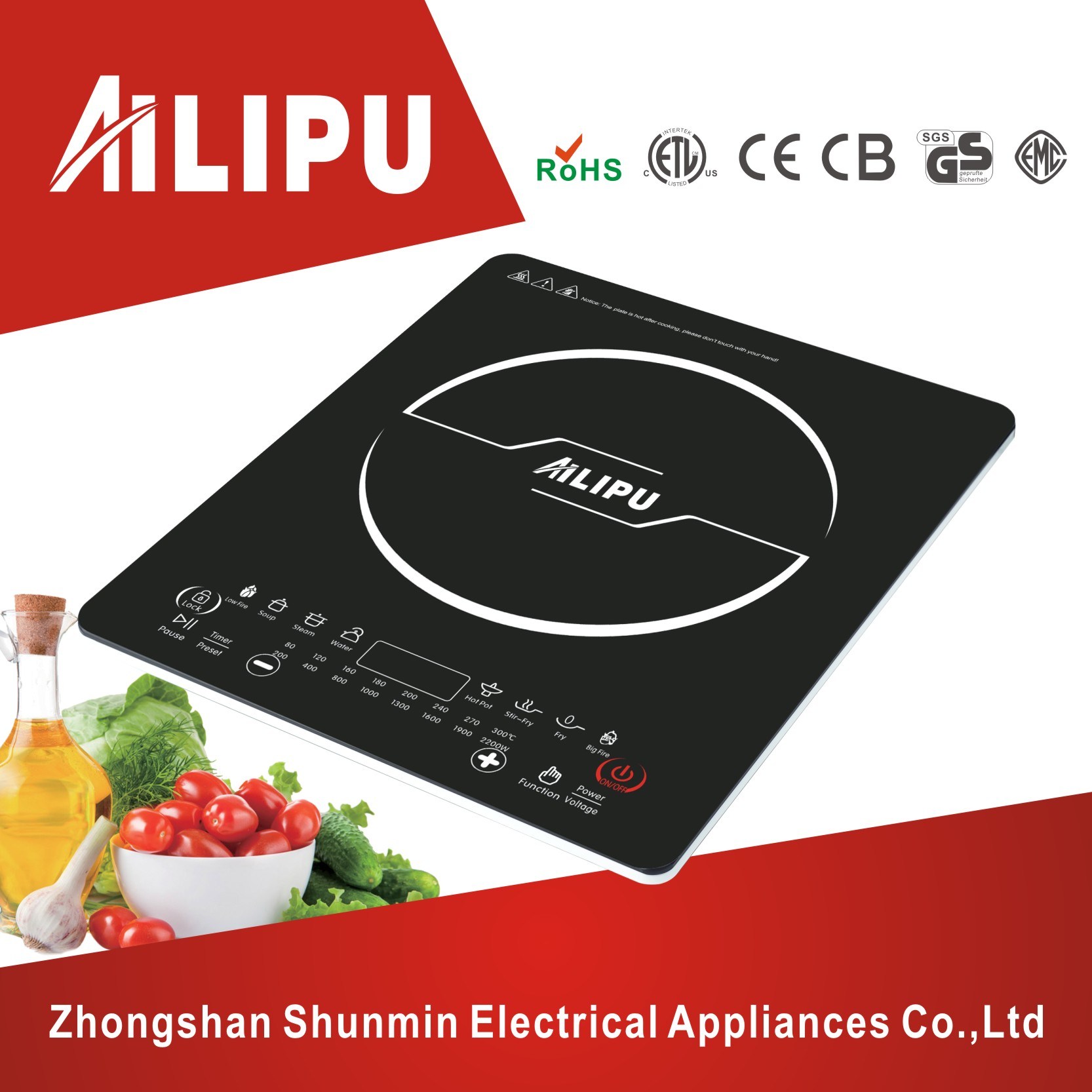 Good Price Soft Touching Superthin Induction Cooker/Single Plate Cooktop/Electric Hob with Fairchild or Siemens IGBT