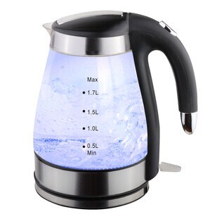 New 1.7 Liter Electric& Pyrex Glass Water Kettle (Blue LED-light)