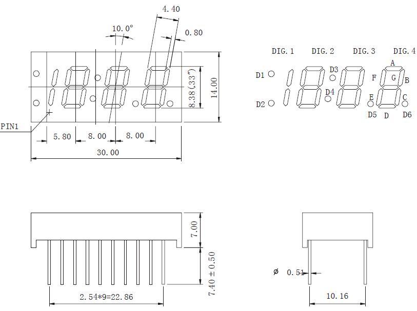 0.33 Inch 4 Digit 7 Segment LED Display