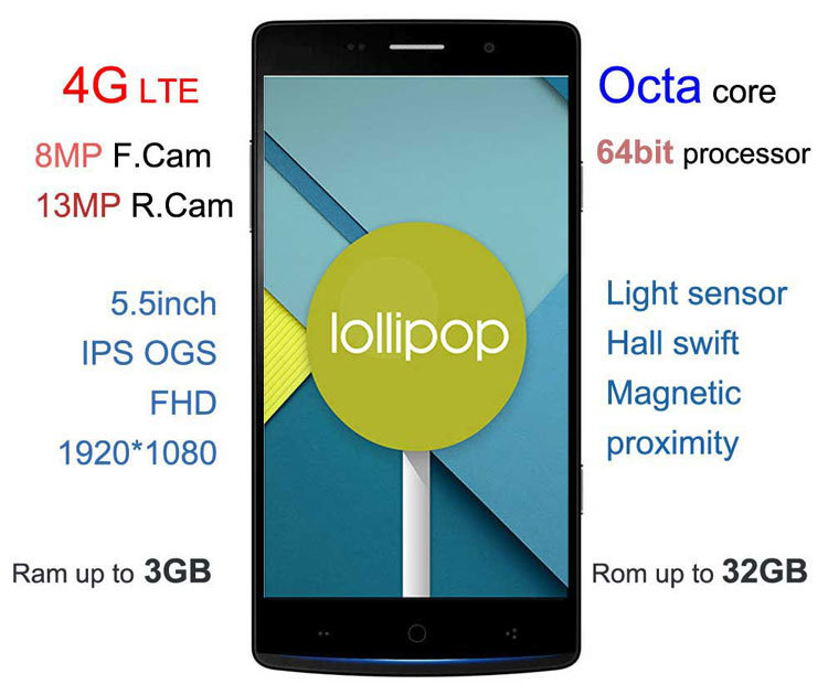 5.5inch FHD Mt6752 3G RAM Octa Core Mobile Phone