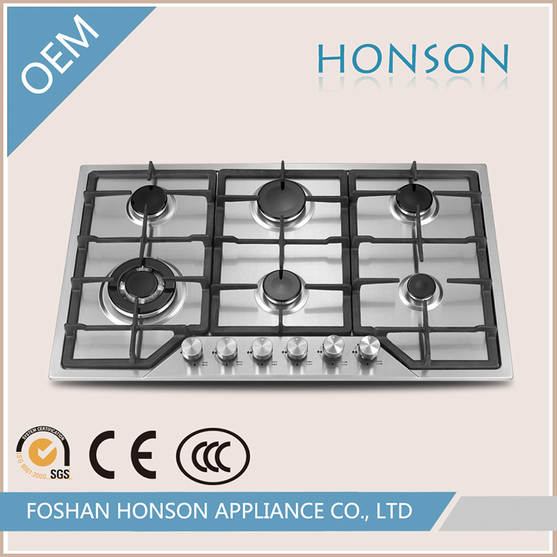 Popular 6 Burners Stainless Steel Built in Gas Hob