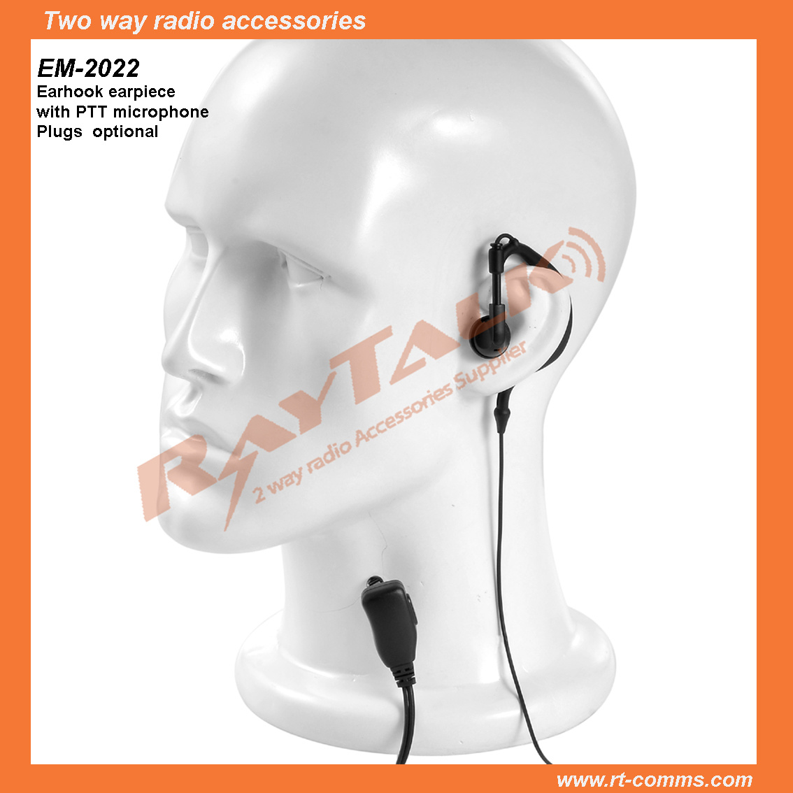 Two Way Radio Earhook Earpiece with Push-to-Talk & Microphone