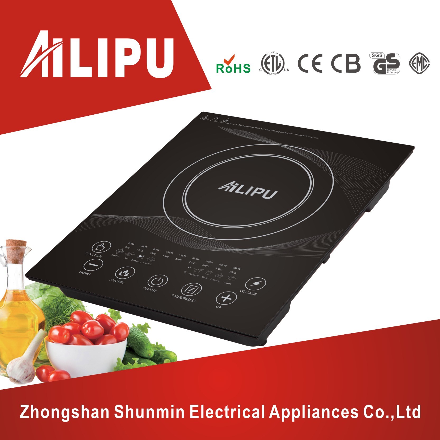 Electric Multi-Function Cooktop/Schoot Ceran Induction Cooker/Single Burner Induction Hob with Soft Touch Control