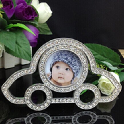 Oval Silver Metal Inlay Diamond Pewter Alloy Photo Frame