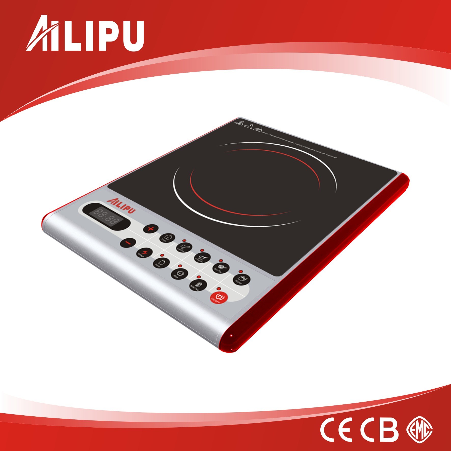 Red Housing Induction Cooker, Induction Cooktop with Push Button Control