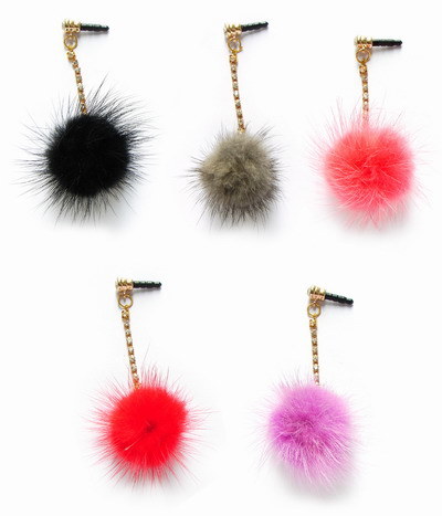 Crystal Fur Earphone Jack Plug (PL479)