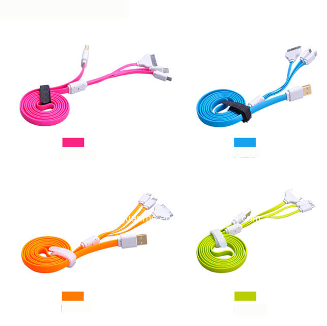 Fast Flat 3 in 1 Charging USB Cable for Micro USB and iPhone