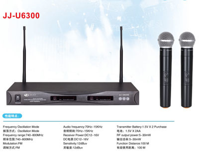 Professional UHF Double Channel Wireless Microphone Jj-U6300