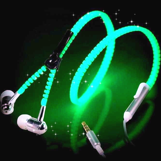 Professional Gift Luminous Zipper Stereo Earphone for iPhone