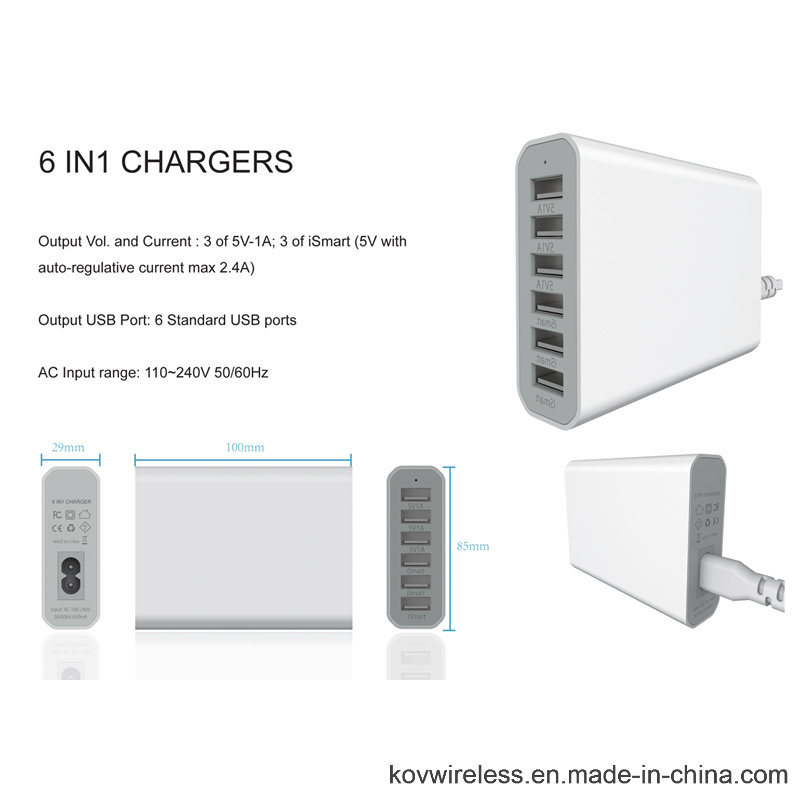 6 Standard USB Ports Charger with CE/RoHS (SMB601)