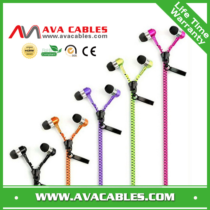 Zipper Earphone with Metal Shell Stereo Earphones