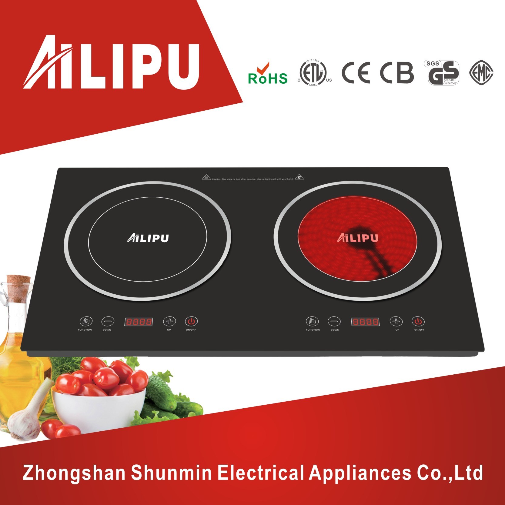 Desktop Style and 1 Year Warranty Touching Screen Double Burner Cooktop, 2 Burner Induction Cooktop with Infrared Cooker