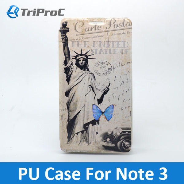 Custom Design Ultrathin PU Leather Mobile Phone Cover Cell Phone Cover for Samsung Galaxy Note 3 (Statue of Liberty)