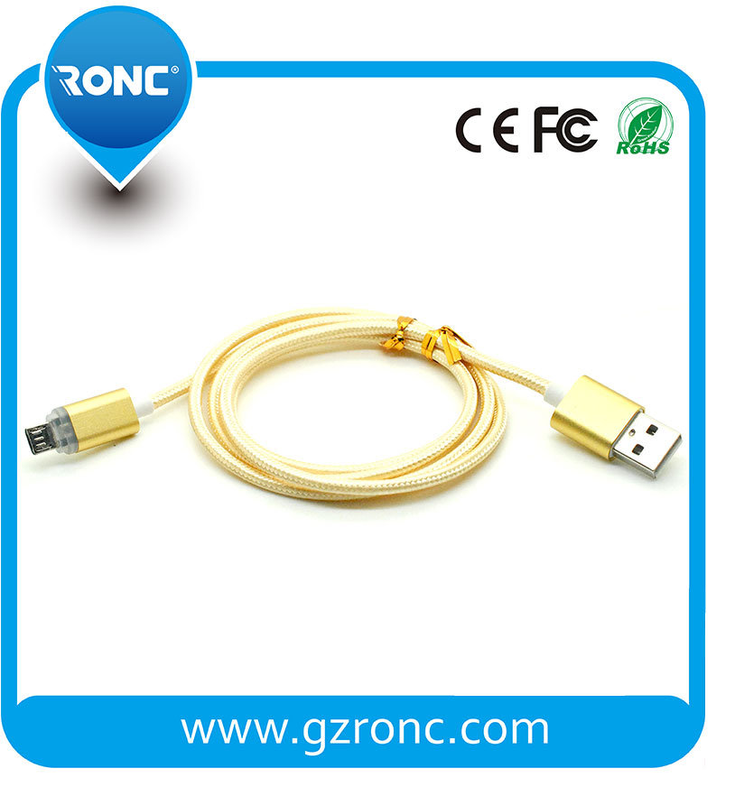 Flexible Data Sync Charging Micro USB Flat Cable with LED Lamp