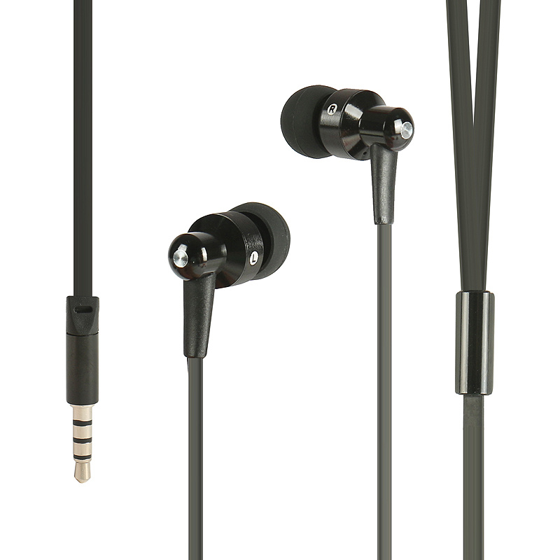 Black Flat Cable Metal Earphone for MP3