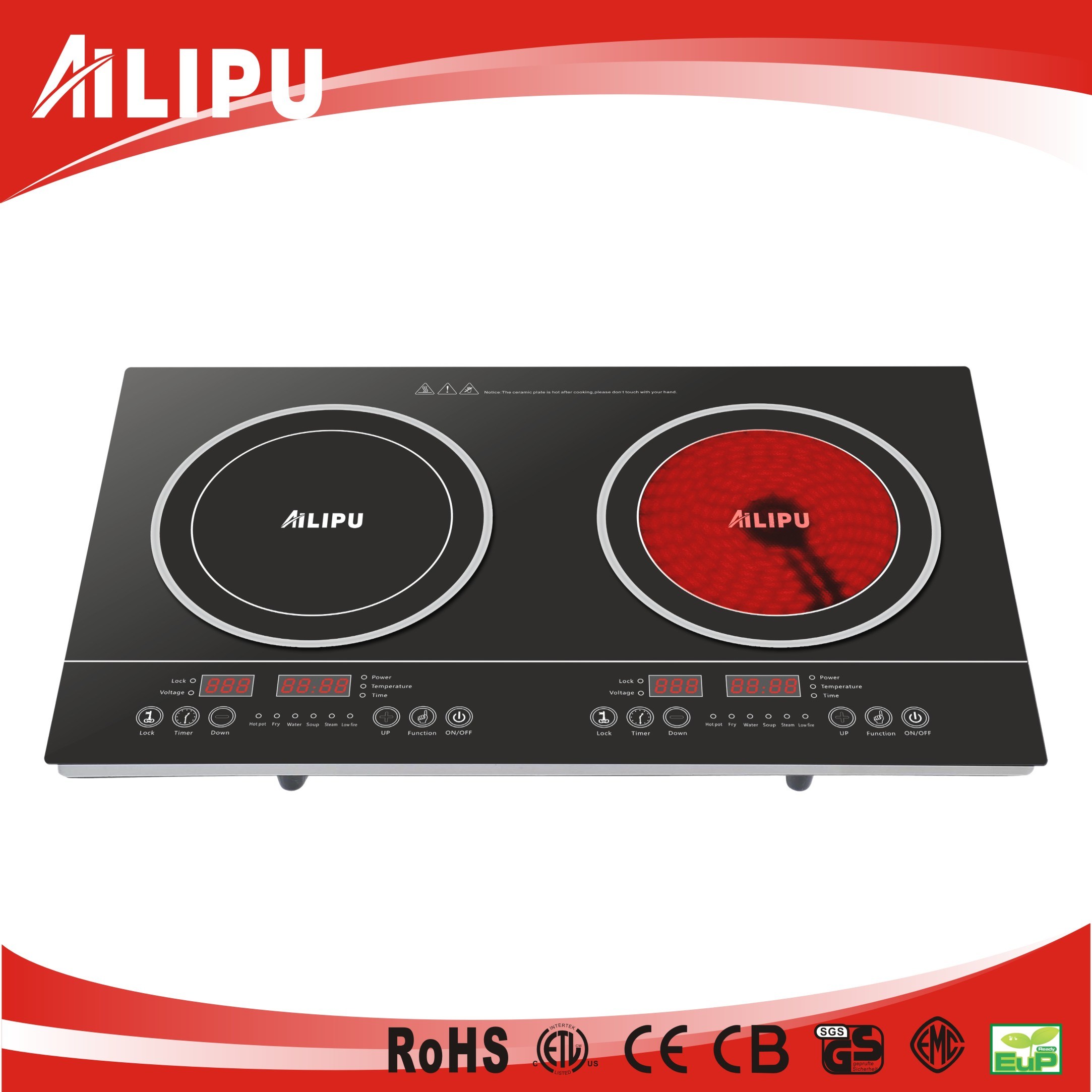 Double Burners Induction and Infrared Cooke for The Family Kitchen Sm-Dic03