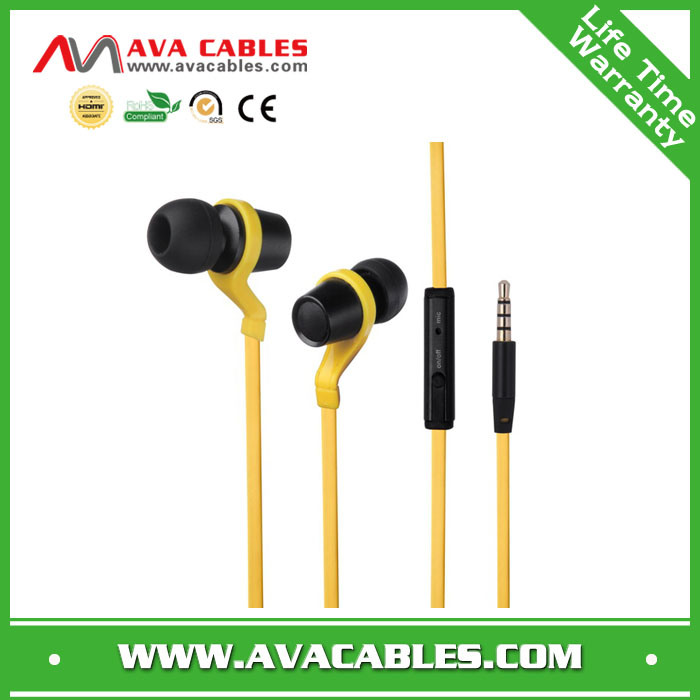 Classical Black Super Bass Flat Cable Phone Earphone with Microphone Mobile Phone Earphone