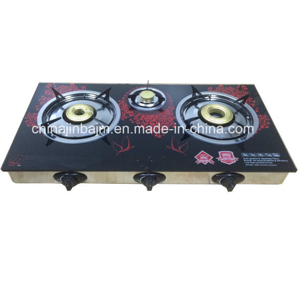 3 Burners Tempered Glass Top Stainless Steel Indian Burner Gas Cooker/Gas Stove