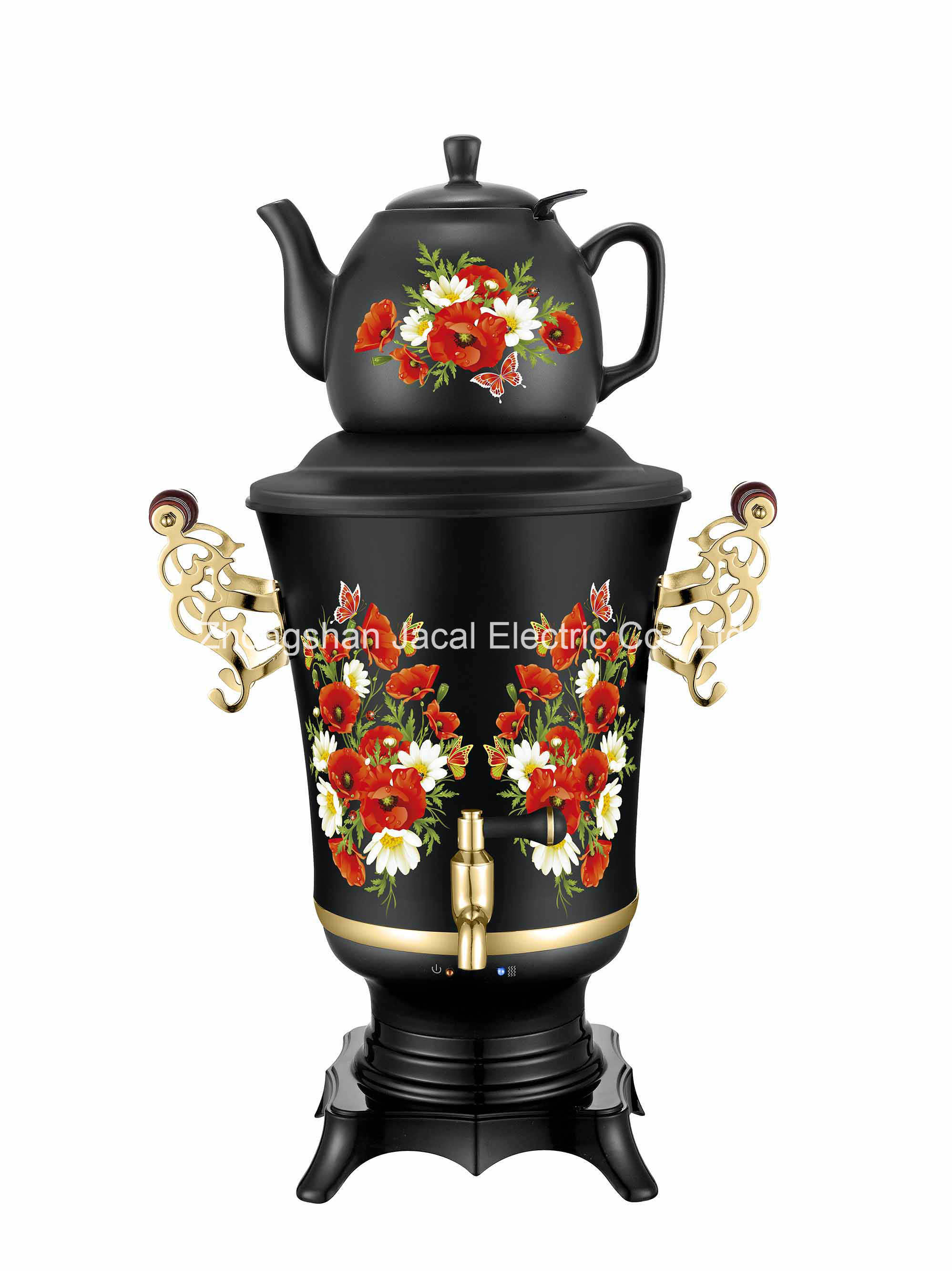 3.2L Stainless Steel Samovar with Porcelain/Glass Teapot and Flower) [T20e]