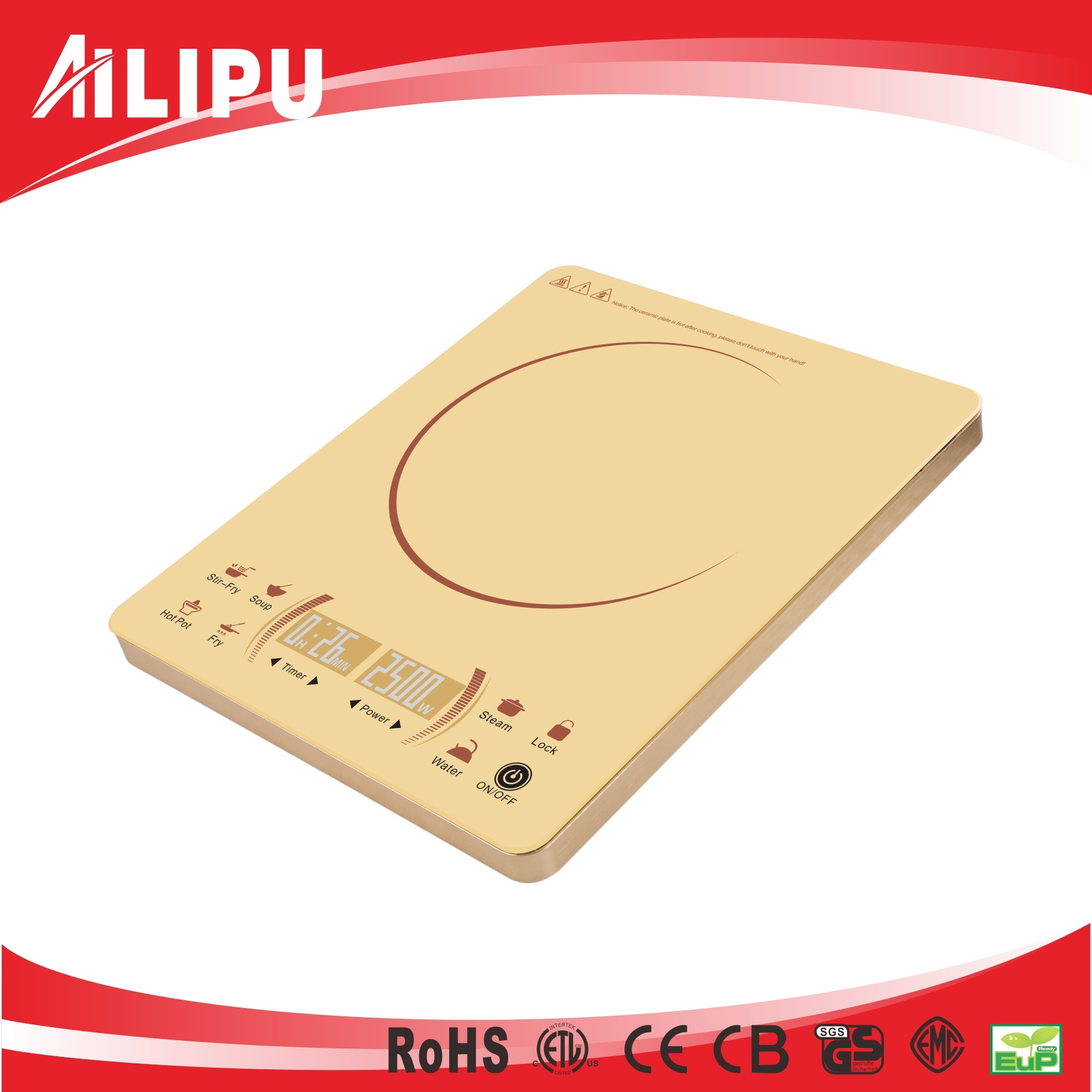 2016 Super Slim Golden Color Sensor Touch 2 LED Display Ultra Thin Made in China Induction Stove/ Induction Cooktop