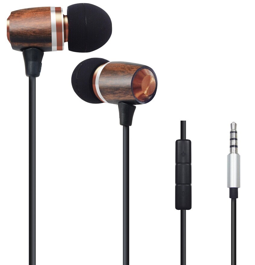 Fashion Wood Earphone Ebony Earphone for Mobile Phone (RH-415-004)