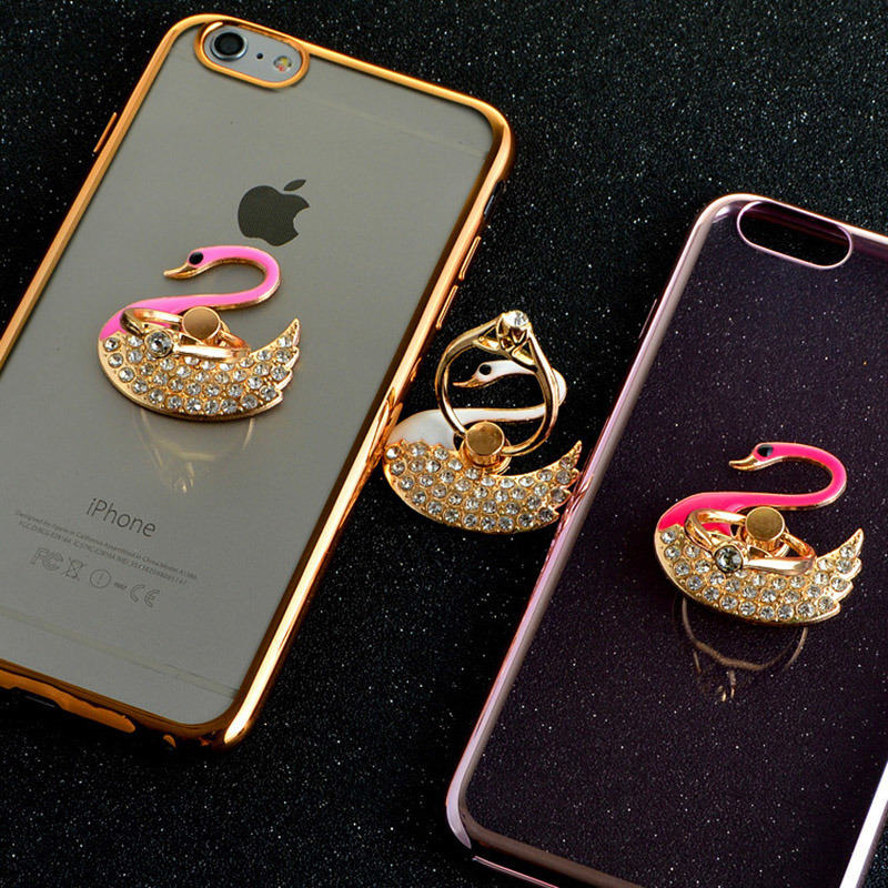 Diamond Swan Mobile Phone Finger Ring Stent Holder