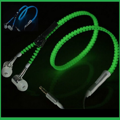 Fashion Gift Luminous Zipper Stereo Earphone for iPhone