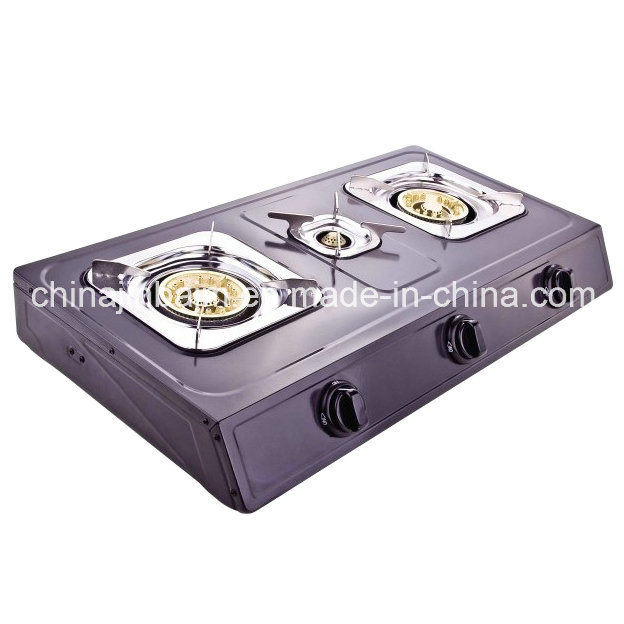 3 Burners Stainless Steel 710mm Length Iron Gloden Cap Gas Cooker/Gas Stove