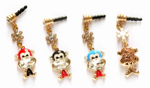 Bling Bling Diamond Cute Monkey Cell Phone Headphone Cap (PL442)