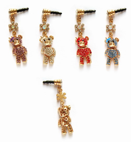 Metal Pendant Diamond Bear Headphone Jack Plug (PL444)