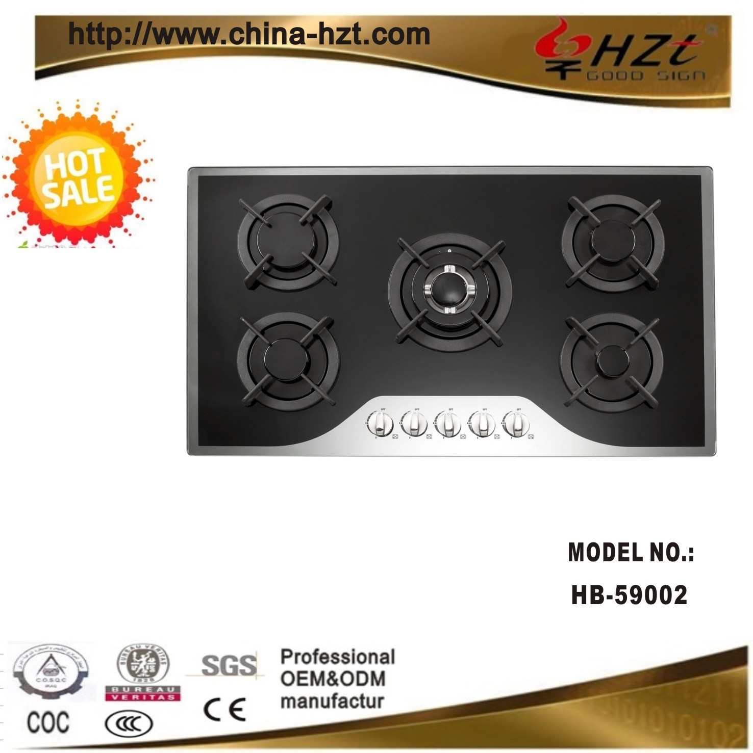 Tempered Glass 5 Burners Gas Stove