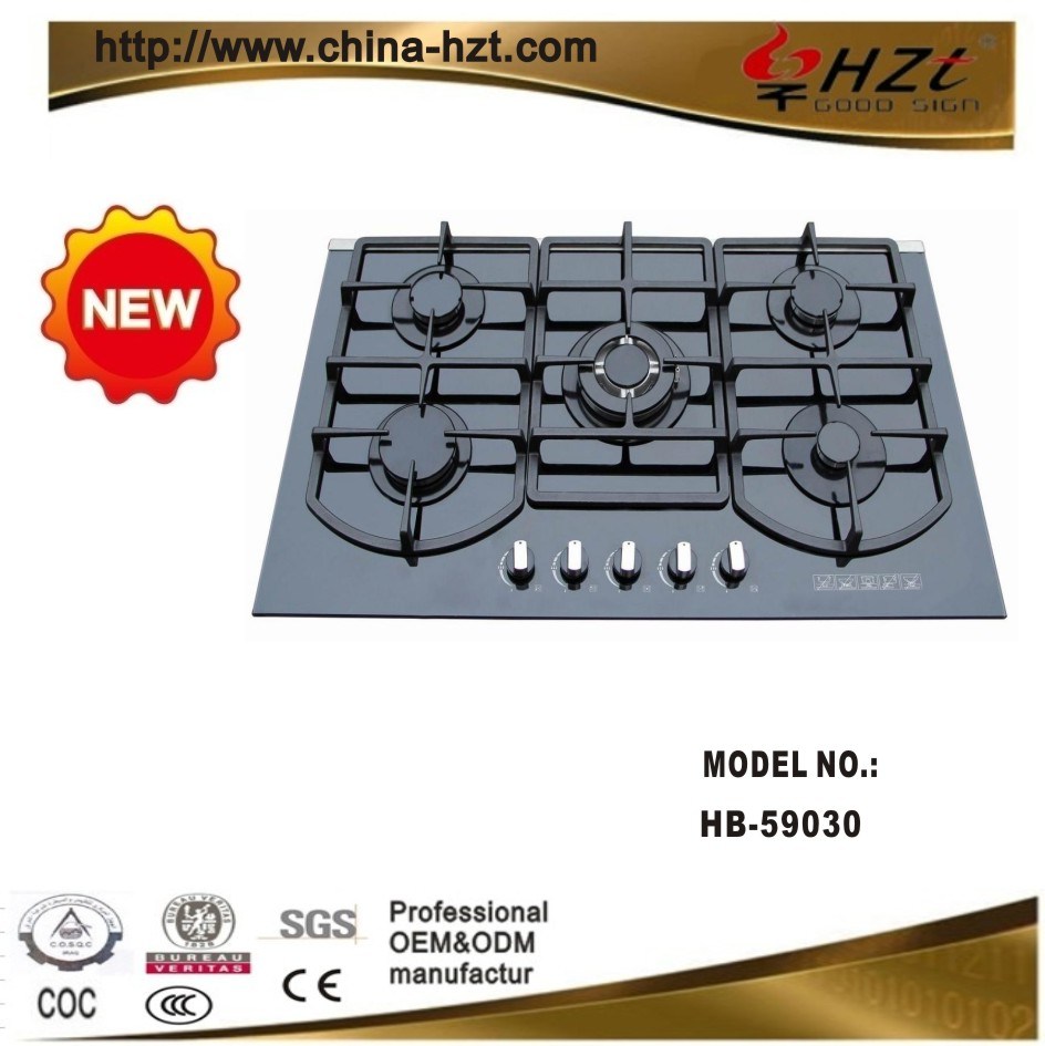 90cm Glass Top 5 Burner Gas Hobs (HB-59030)