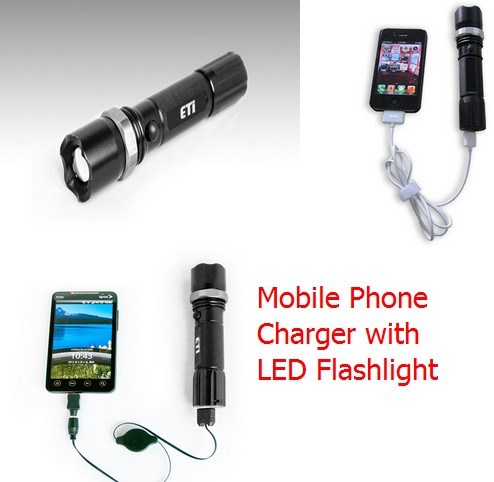 2, 600mAh Mobile Phone Charger with 3W CREE LED Flashlight