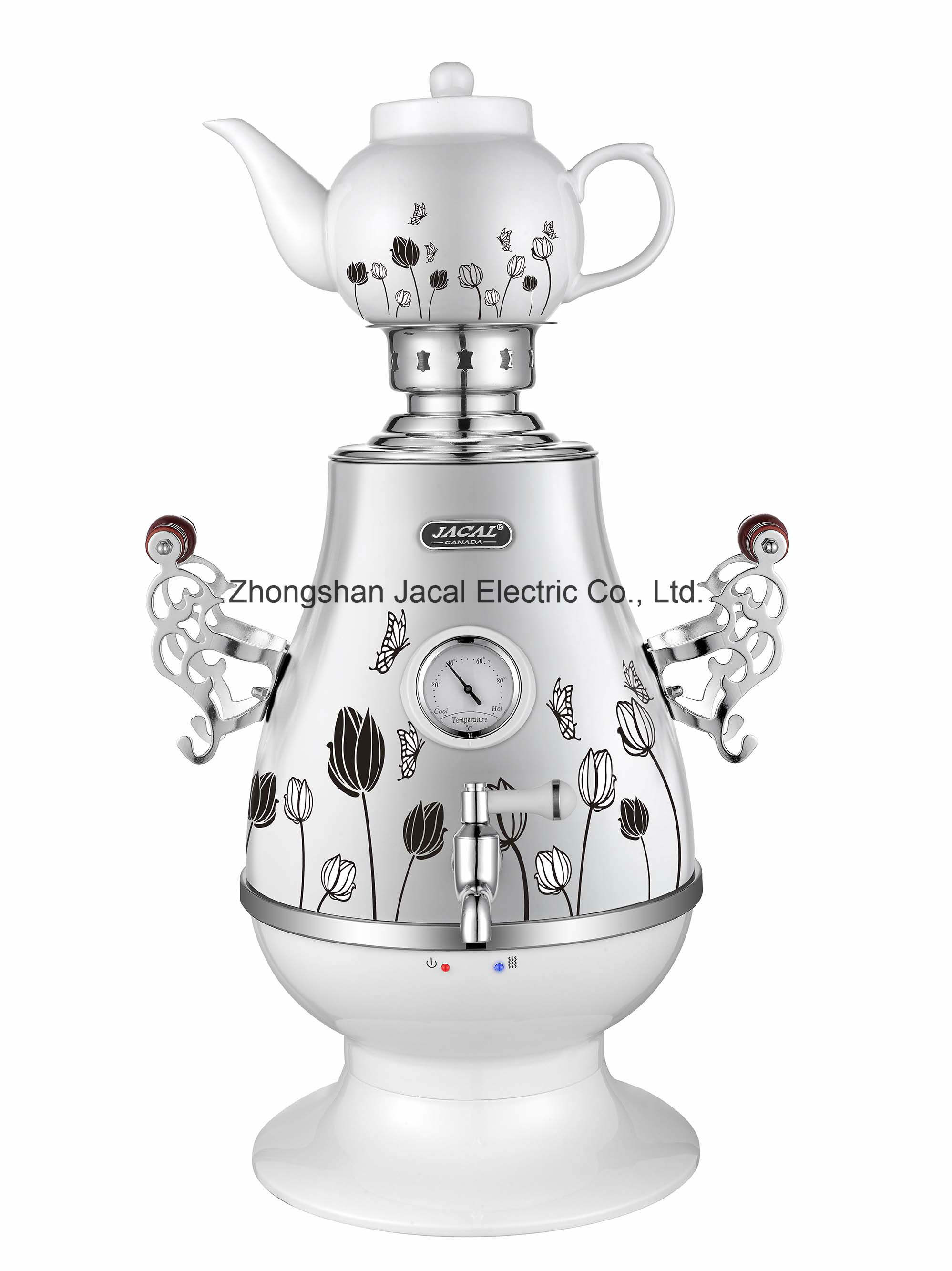 3.2L Stainless Steel Samovar (with thermometer and porcelain/glass teapot) [T25D Ss Tray & Handle]