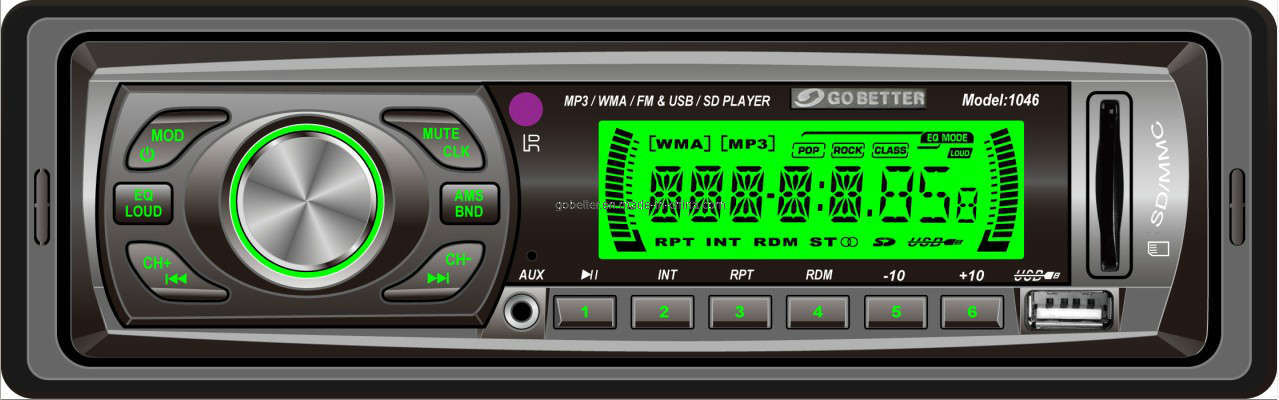 Car MP3 Radio Player 4*45 Watts Mosfet with More Than 3 Bands (FM1,FM2,FM3) and 18 Preset Stations (1046)