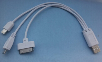 White Color 3 in 1 Mobile Phone Cable with Micro USB/iPhone 4/iPhone 5 Connector
