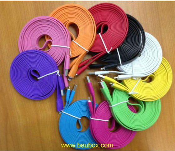 3m Colorful Flat Noodle Style USB Sync Charger Cable for iPhone5 iPad4/iPad Mini