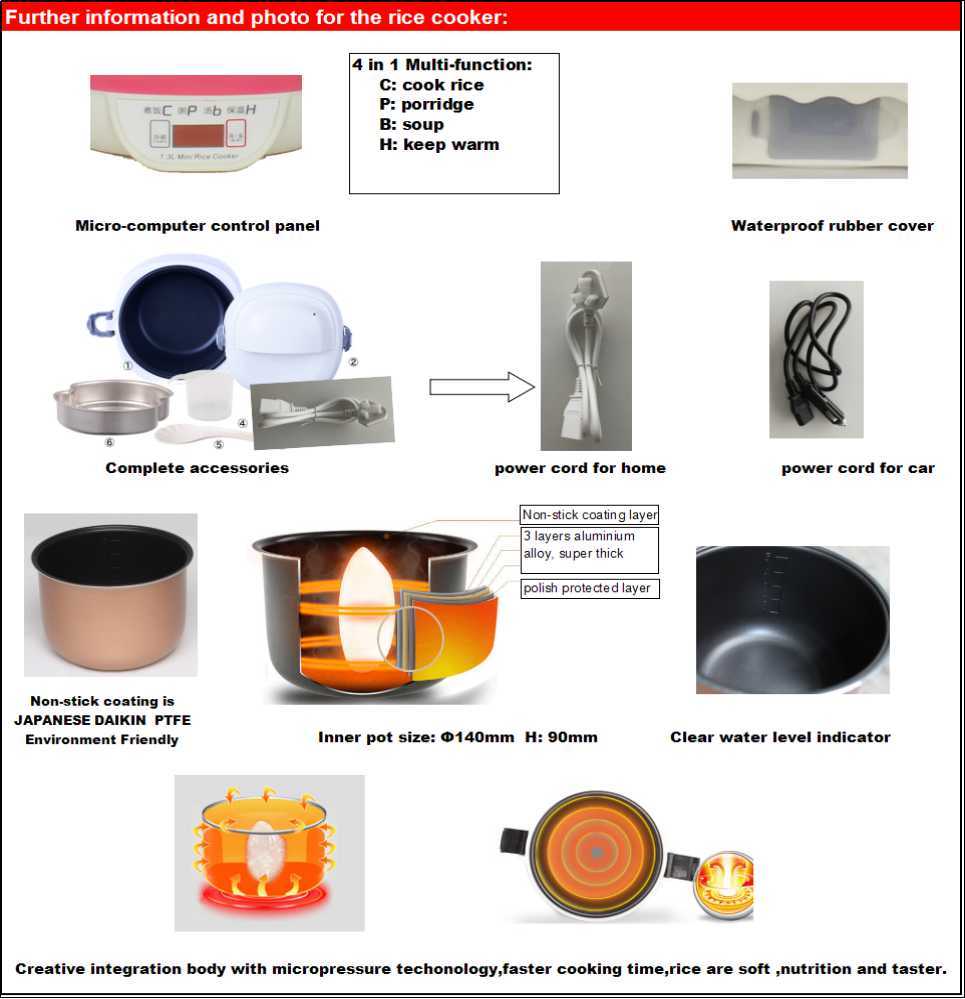 1.3L Integrated Micro-Computer Mini Rice Cooker, Non-Stick Inner Pot